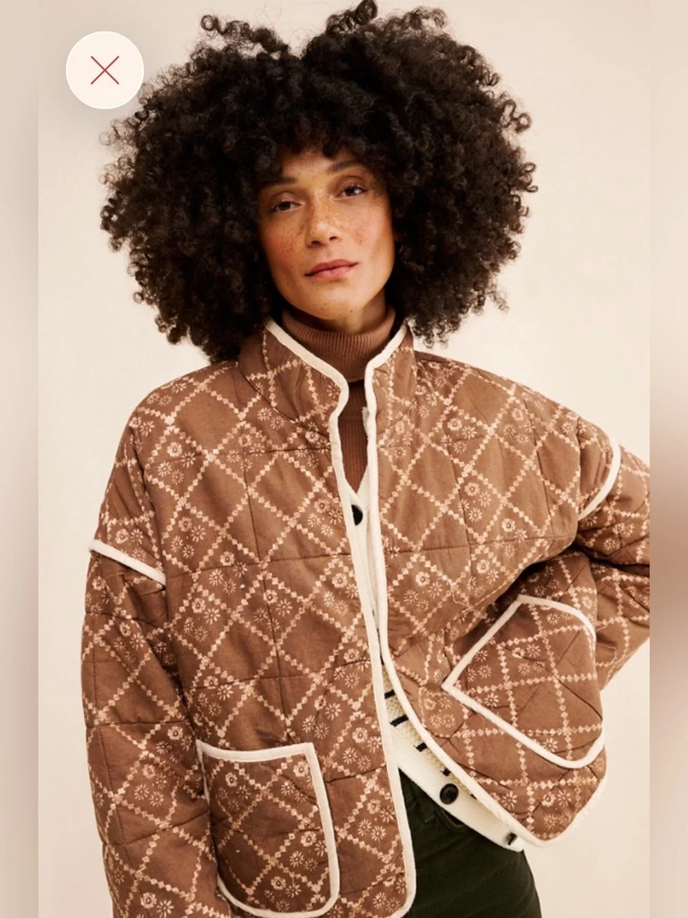 Free People Quilted Brown utility Jacket with Cream Trim - Picture 1 of 10